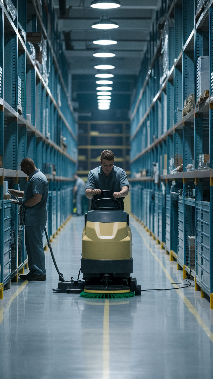 Floor Scrubber being used at a warehouse in Grande Prairie